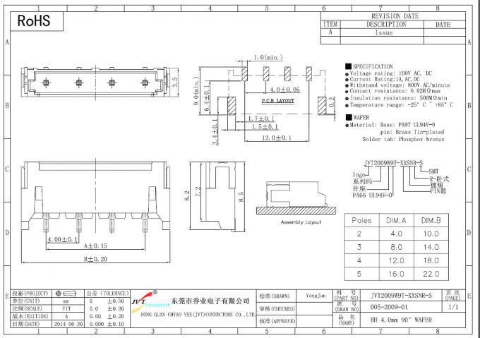 Kontakt 5 4 Millimeter Neigungs-Draht zum Leiterplatten-Verbinder für LCD-Rücklicht-Lampen
