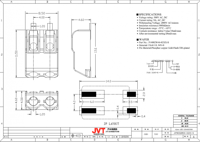 01 / 02/03 Neigungs-Verteiler-Verbindungsstück Polen SMD LED Verbindungsstück-4.0mm verzinnt