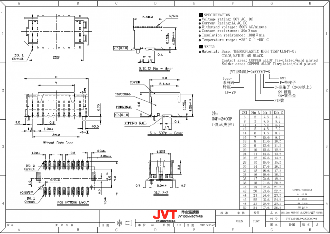 SH1 Millimeter Neigungs-Verbindungsstück JVT, einzelner Reihen-Draht, zum des Falz-Art-Verbindungsstücks zu verschalen