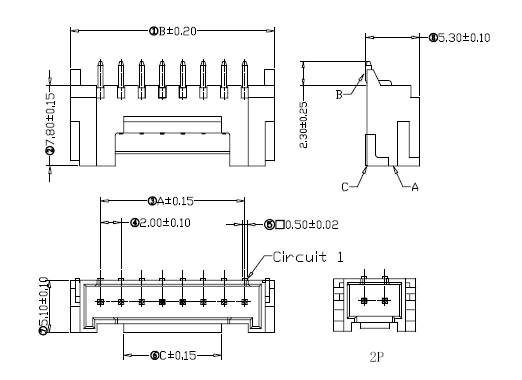 7-poliger einreihiger 2mm Header-Steckverbinder mit Oberflächenmontagetechnologie, UL94V-0