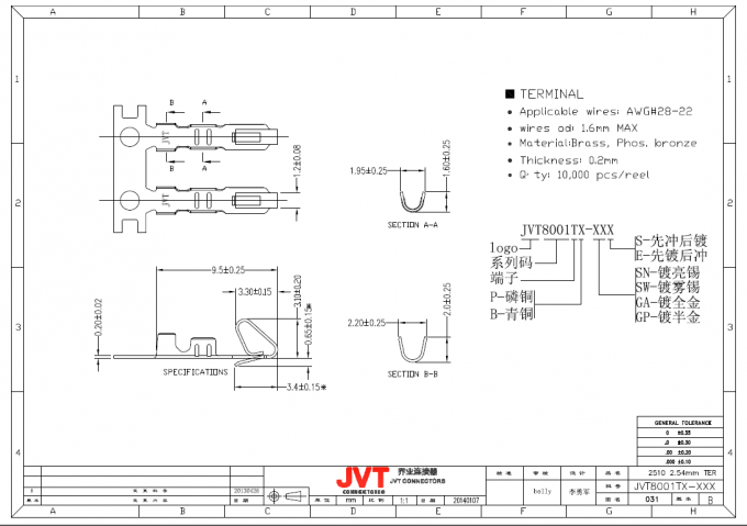 Frau-Draht Molex 2510 der Neigung zu des Leiterplatten-Verbinder-2.54mm für PWB 20MΩ maximal