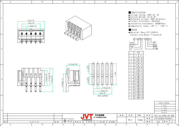 Äquivalent Neigungs-Verbindungsstück SMTs Molex 87439 1.5mm vertikaler Art - 2 - 15 Polen