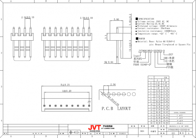2.54mm Neigungs-Lötmittel-Leiterplatte Pin-Verbindungsstück-vertikale Art Weiß-Farbe