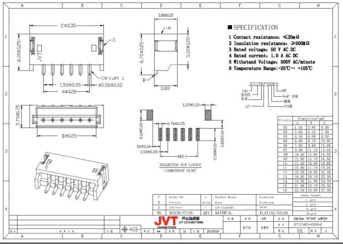 Neigungs-Verbindungsstück-vertikale/horizontale einzelne Reihe SMT-Reibungs-Verschluss Pin-Titel-1.50mm