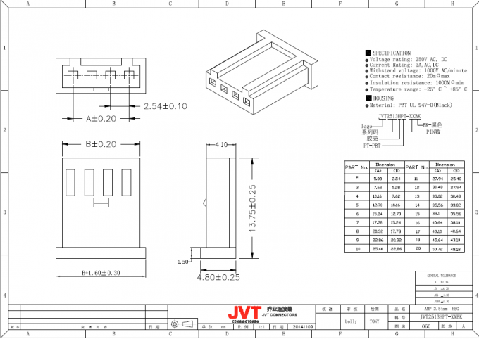 2.54mm Neigung PWB-Draht Leiterplatten-Verbinder-zur einzelnen Reihen-Falz-Art mit schwarzer Farbe
