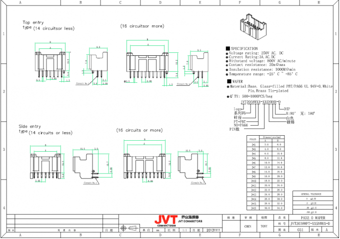 Doppelter Reihen-Draht der Neigung zu des Leiterplatten-Verbinder-2mm, JVT-AUFLAGE Falz-Art-Verbindungsstück