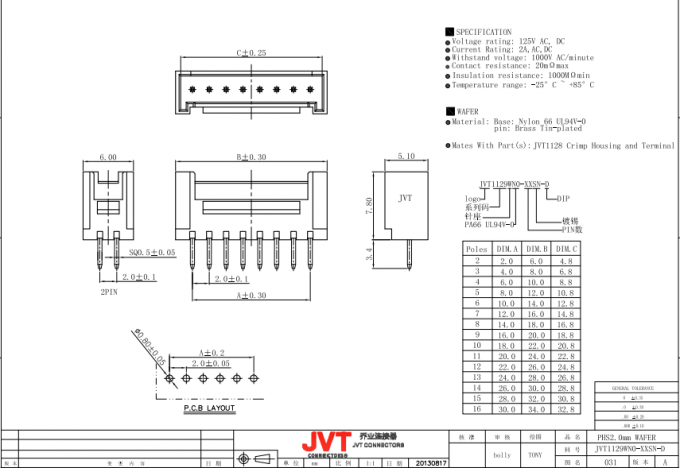 6 Pin PWB-Leiterplatten-Verbinder, rechtwinklige Leiterplatte-Energie-Verbindungsstück-Bad-Art